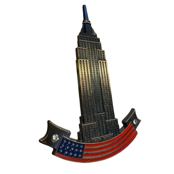 Empire State Building New York Souvenir With American Flag & Rhinestones - Picture 4 of 8